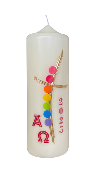 Osterkerze 180 x Ø 60 mm mit Jahreszahl 2025