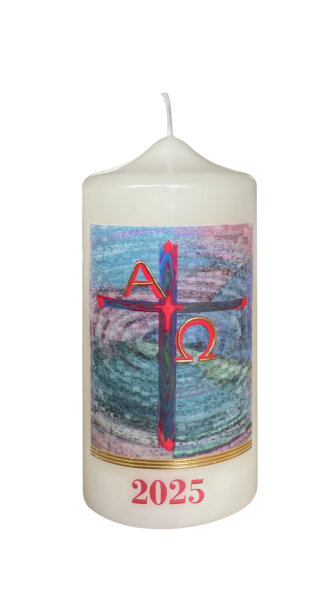 Osterkerze 150 x Ø 70 mm mit Jahreszahl 2025