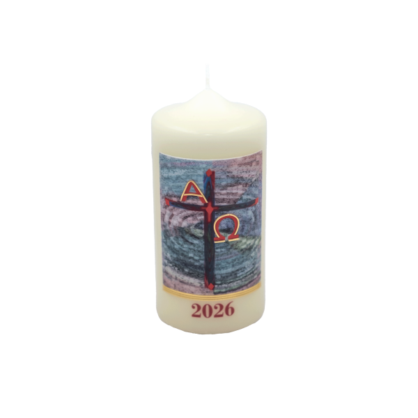 Osterkerze 150 x Ø 70 mm mit Jahreszahl 2026
