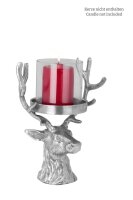 Windlicht Hirschkopf Aluminium H 28 cm, Glas Ø 12,5 cm