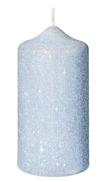 Glamour Glitter Stumpenkerzen Hellblau 120 x Ø 60 mm, 4 Stück