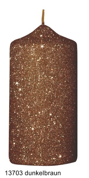 Glamour Glitter Stumpenkerzen Dunkelbraun 150 x Ø 70 mm, 4 Stück