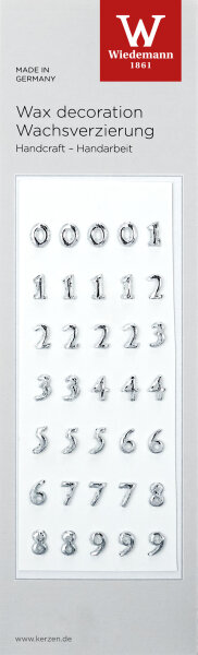 Wachszahlenset 0-9 sortiert Silber 8 mm