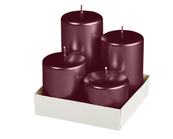 4er Stumpenkerzen abgestuft Burgundy Matt Metallic Ø 60 mm
