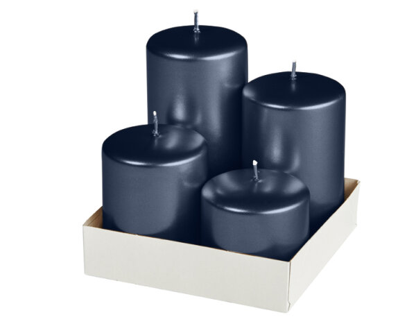 4er Stumpenkerzen abgestuft Blueberry Matt Metallic Ø 60 mm