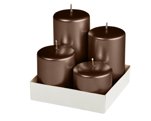 4er Stumpenkerzen abgestuft Brandy Matt Metallic Ø 60 mm