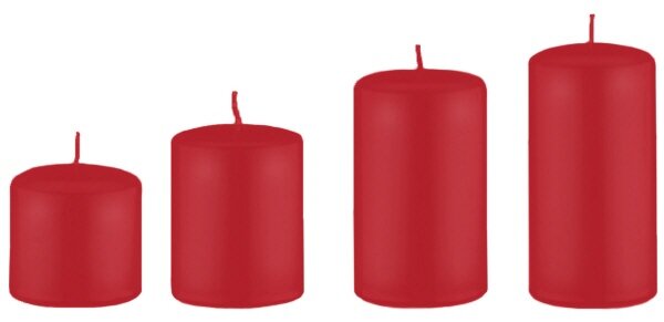 4er Set Stumpenkerzen abgestuft Rot