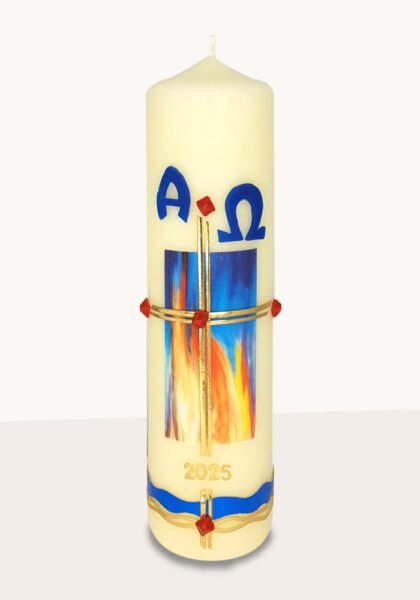 Osterkerze und Wachs, Flammen, A und O, Jahreszahl 270 x Ø 70 mm