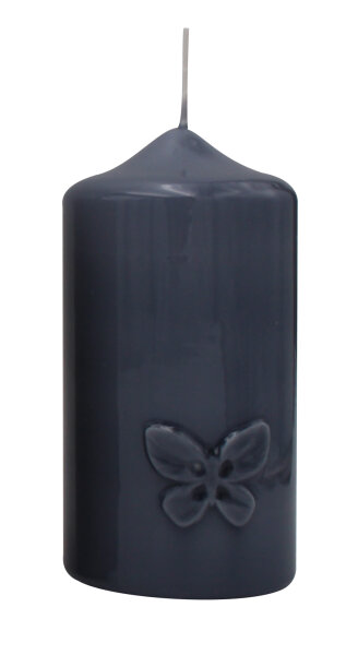 Kerze Ostern "Butterfly" Blau-Grau gelackt 120 x Ø 60 mm