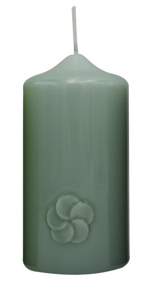 Kerze Ostern "Flower" Seegrün gelackt 120 x Ø 60 mm