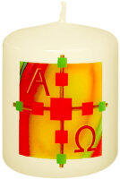 Osterkerze Transferdruck, Kreuz Rot mit Sonne mit A + O,...
